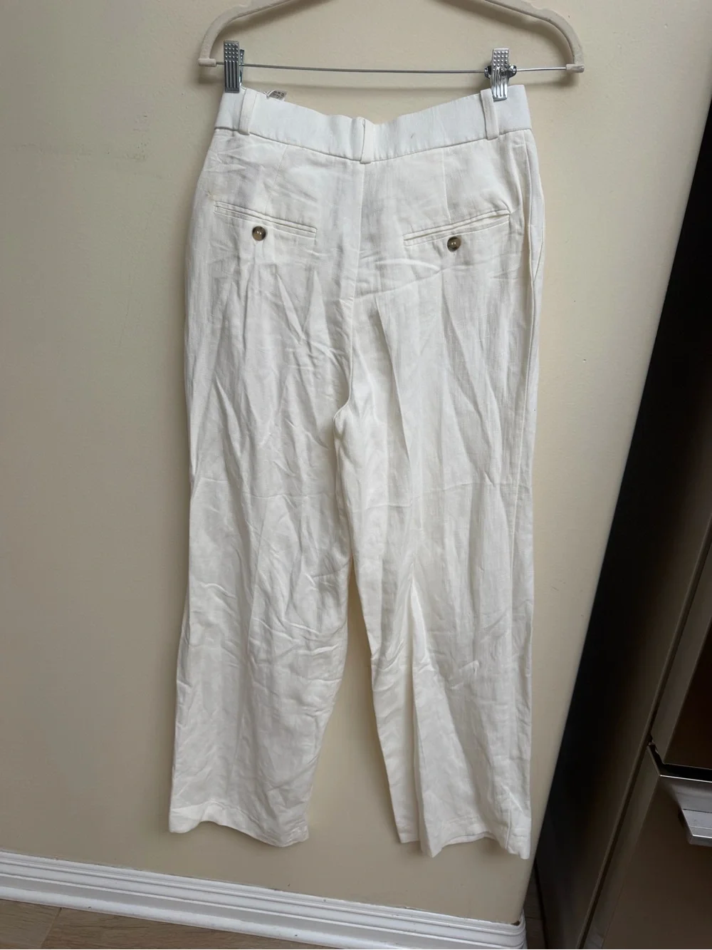 Zara White Pleated Linen-Blend Wide Leg Pants